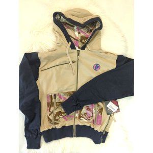 Thor Womens SZ M Tan/Navy Zip Up Hooded Sweatshirt NWT